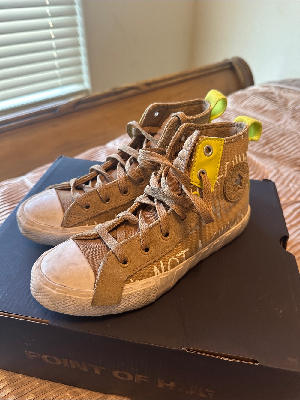 Converse Kids High-Top Sneakers in Brown with Yellow Accent
